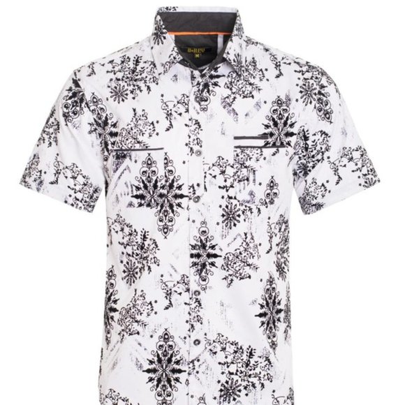 "White With Black" Short Sleeve Button Down Shirt - Picture 1 of 2